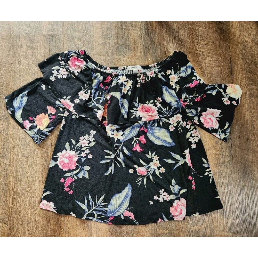 Womens M Eyecandy Off Shoulder Floral Layered Blouse